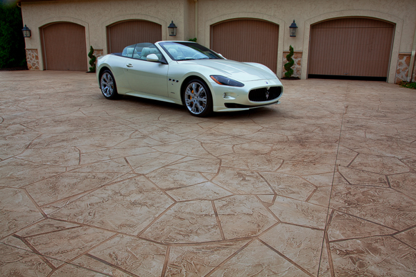 Stenciled Concrete Overlay Driveway